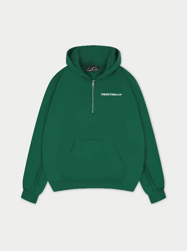 Urban Comfort RAW SEAM QUARTER ZIP HOODIE - FOREST GREEN