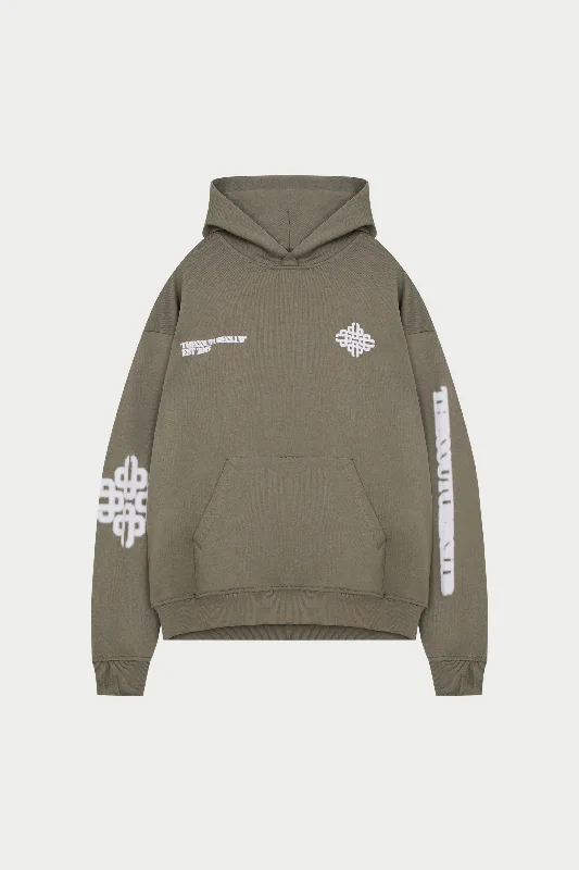 Tailored Essentials BLURRED EMBLEM GRAPHIC HOODIE - KHAKI