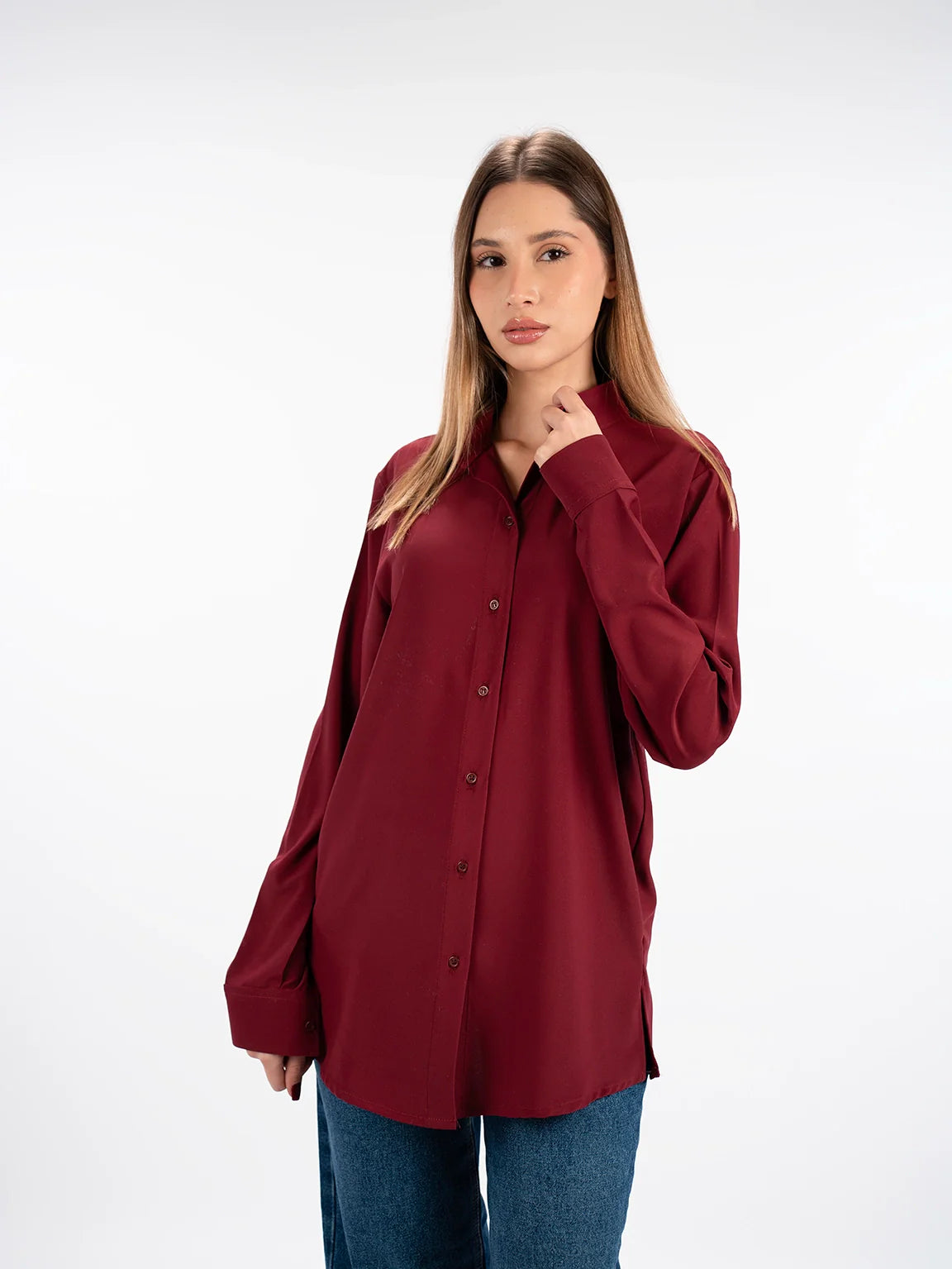 Elevated Pastels Long Sleeved Wine Shirt With Button To Close