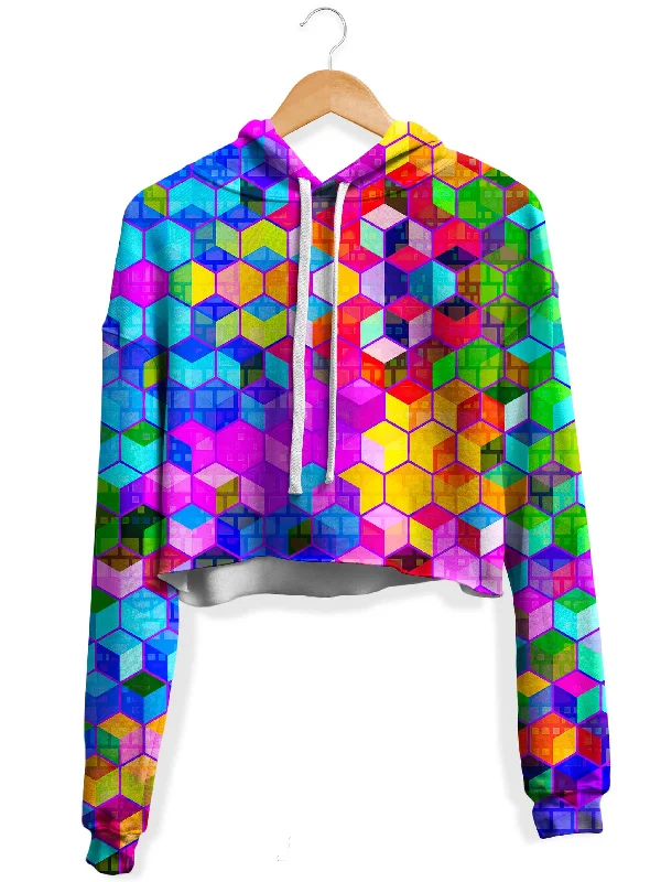 Clean Patterns Cubism Fleece Crop Hoodie