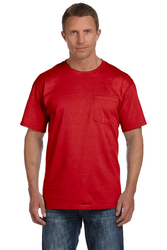 Minimalist Outerwear Fruit Of The Loom Mens HD Jersey Short Sleeve Crewneck T-Shirt w/ Pocket - True Red - Closeout