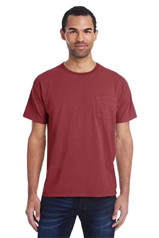 Rugged Sport Look ComfortWash By Hanes Mens Short Sleeve Crewneck T-Shirt w/ Pocket - Cayenne Red