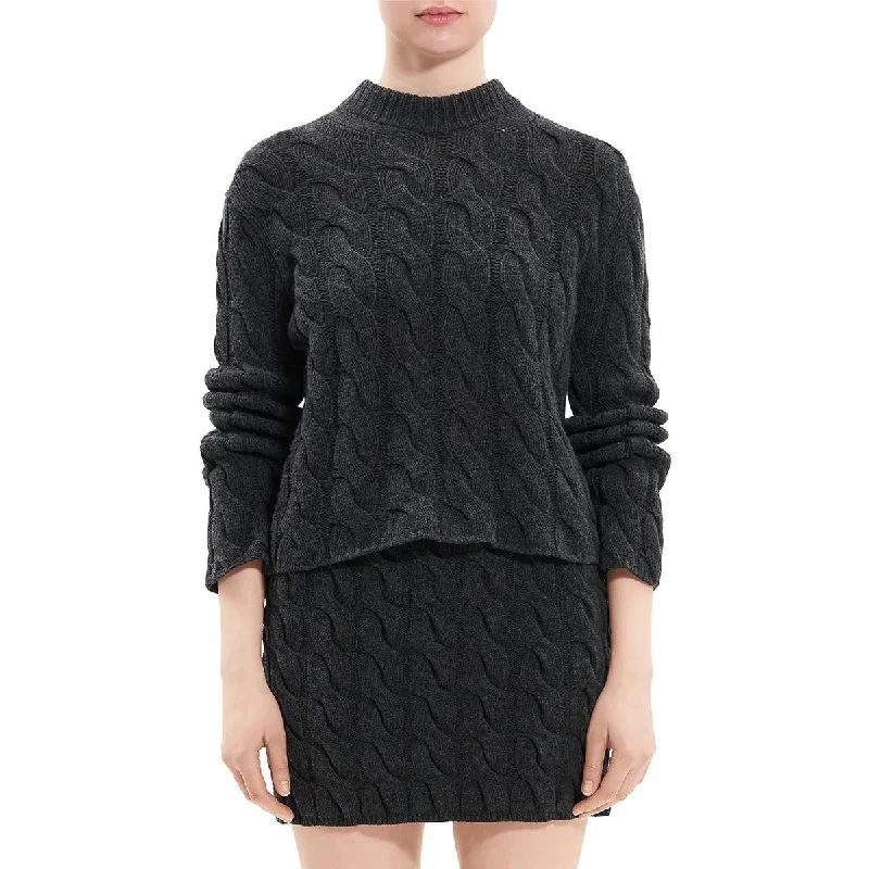 Streetwear Classics Look Theory Womens Cable Knit Ribbed Trim Pullover Sweater