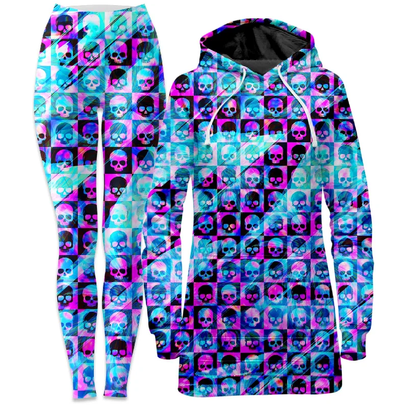 Smart Casual Look Skull Fam Blue Hoodie Dress and Leggings Combo