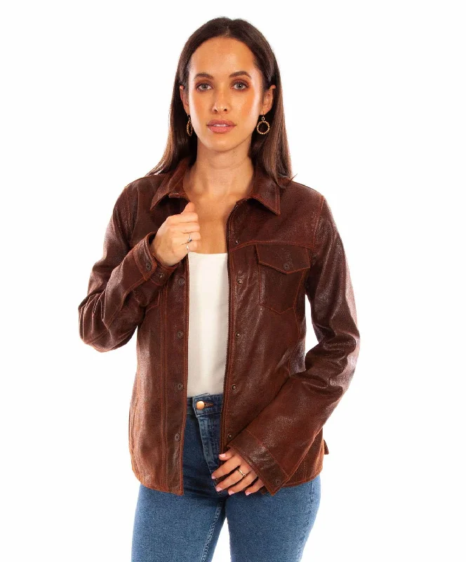 Smart Monochrome Scully Womens Western Snap Front Brown Leather Leather Jacket