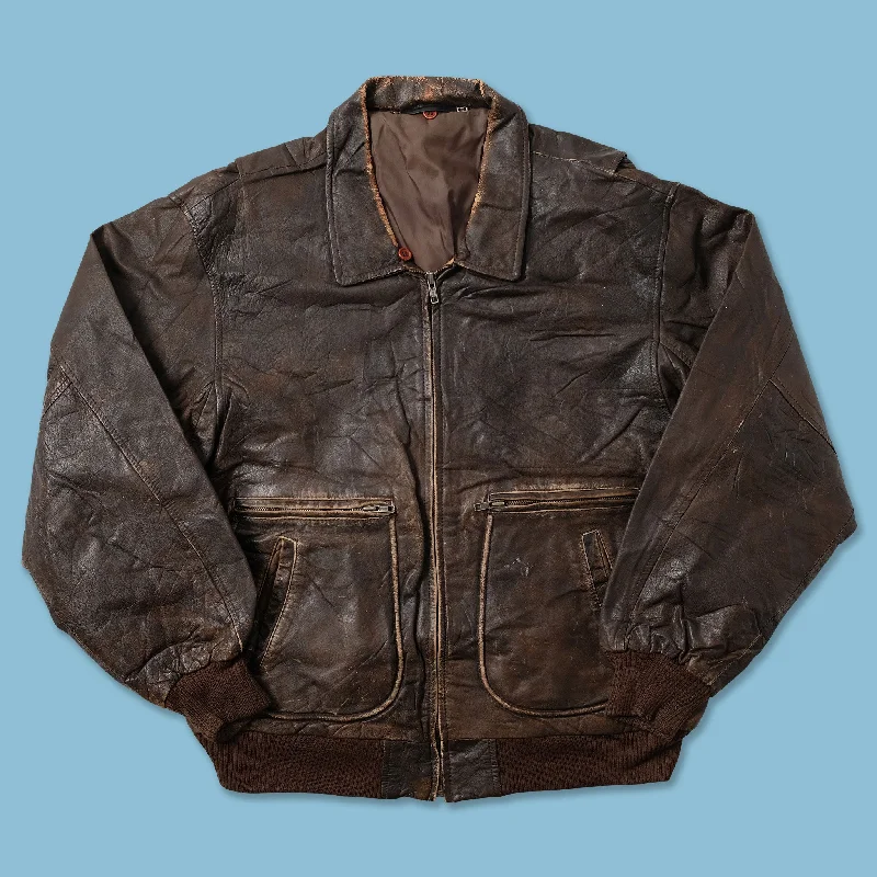 Sporty Modern Vintage Leather Flight Jacket Medium