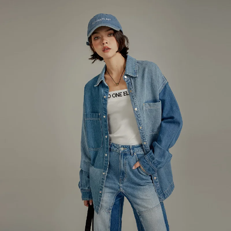 Urban Street Look Color Matching Denim Shirt