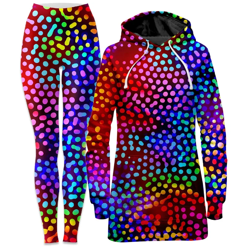 Monochrome Comfort Solar Dots Hoodie Dress and Leggings Combo