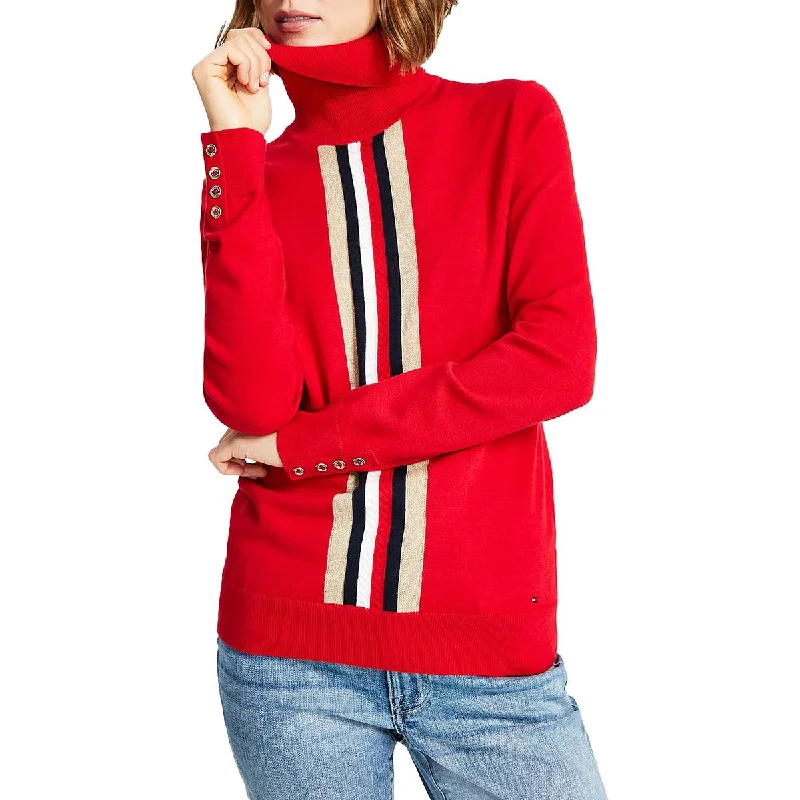 Simplified Casual Look Tommy Hilfiger Womens Turtle Neck Ribbed Trim Pullover Sweater