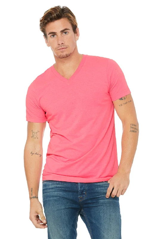 Smart Patterns Bella + Canvas Mens Jersey Short Sleeve V-Neck T-Shirt - Neon Pink