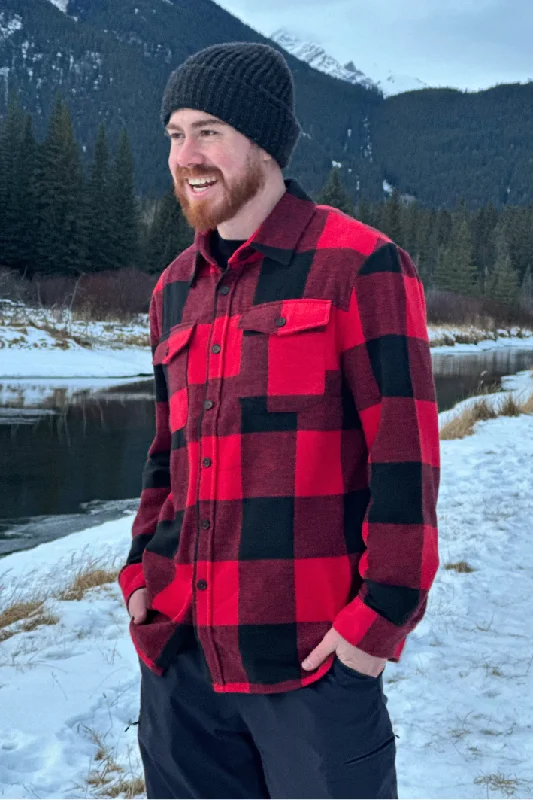 Sophisticated Fit Look Brush Flannel Shacket  Red / Black Buffalo Check