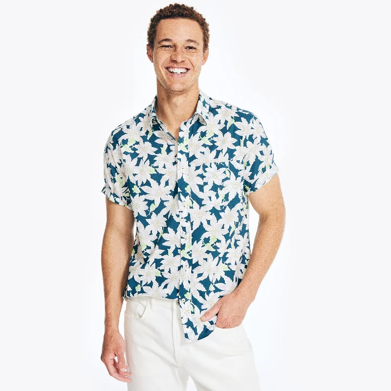 Tailored Elegance Nautica Mens Printed Poplin Short-Sleeve Shirt