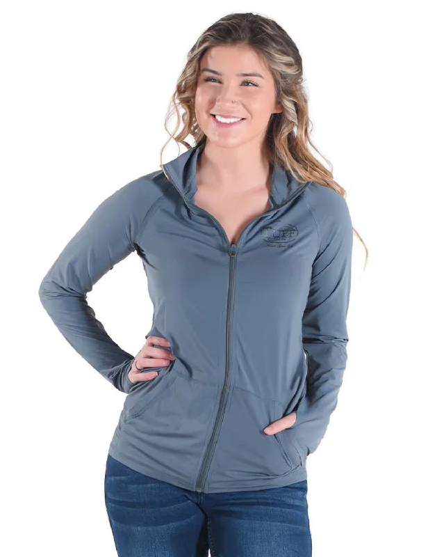 Earthy Fit Cowgirl Tuff Womens Cooling UPF Steel Gray Nylon Softshell Jacket