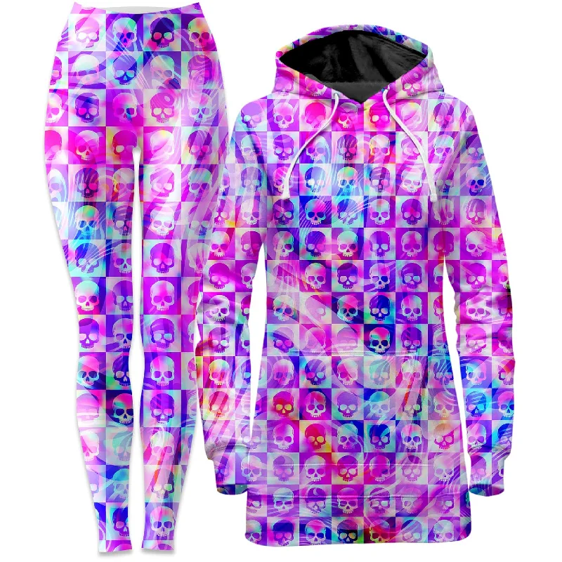 Fashionable Casualwear Skull Fam Pink Hoodie Dress and Leggings Combo