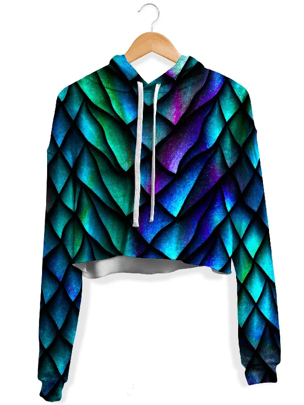 Sporty Street Look Dosed Dragon Scale Fleece Crop Hoodie