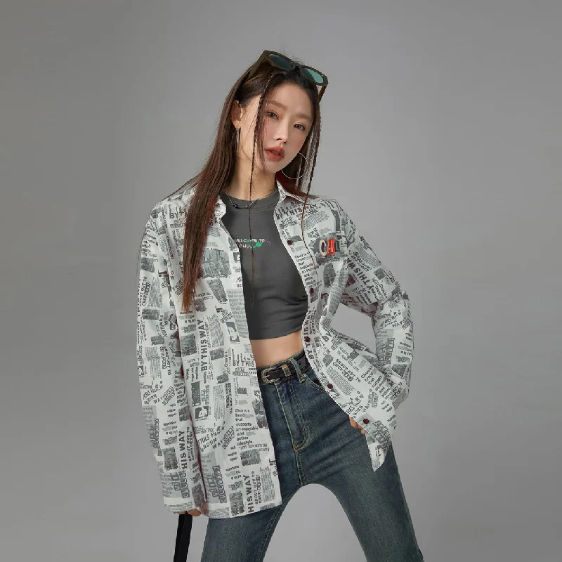 Elevated Edge Look Newspaper Print Vintage Shirt