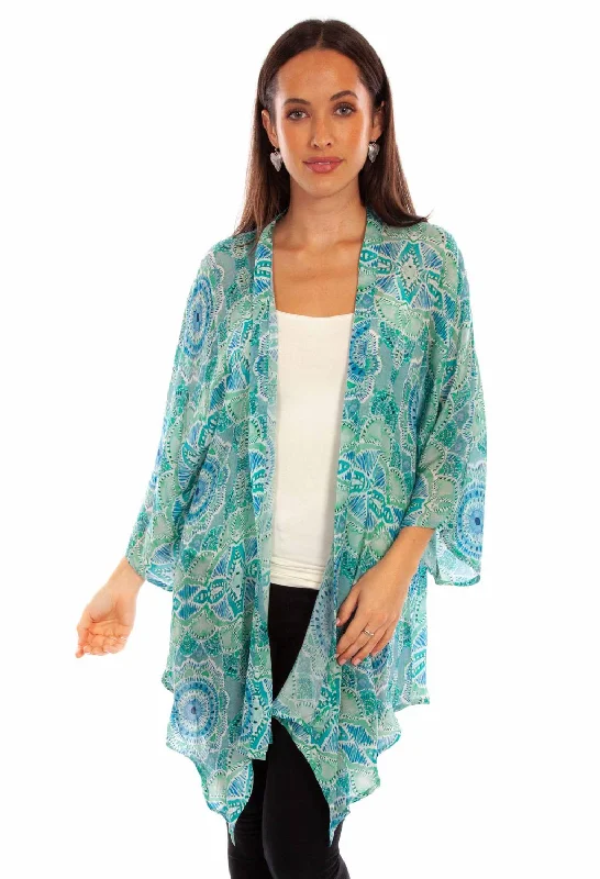 Stylish Pastels Look Scully Womens Beautiful Print Aqua Viscose Kimono