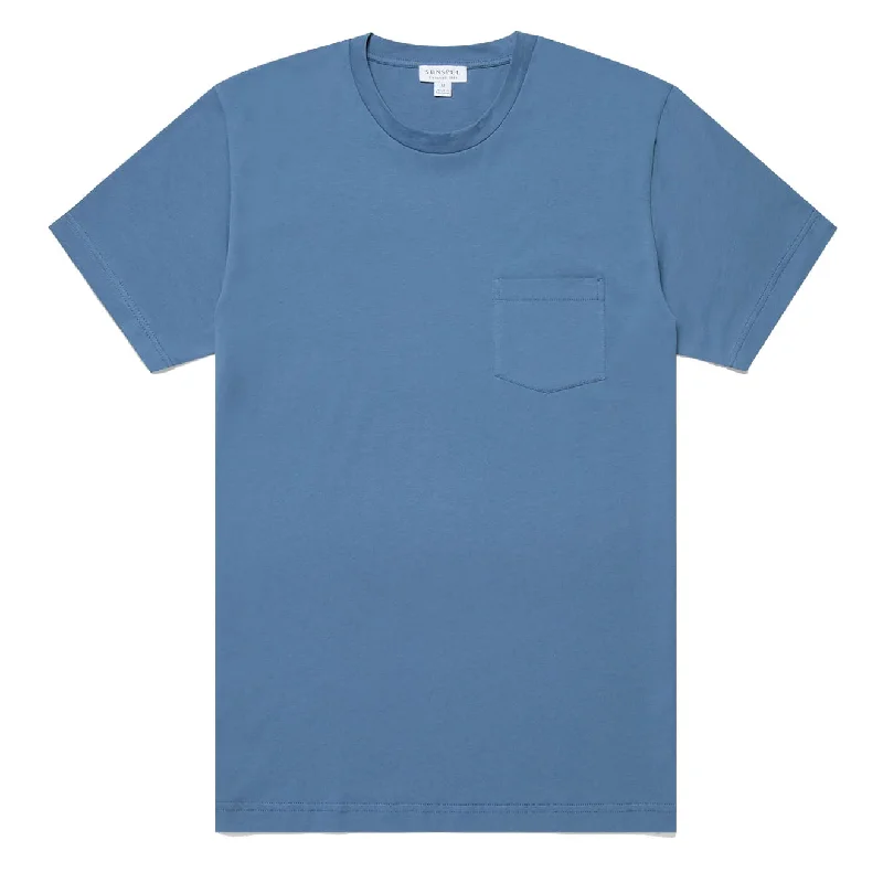 Relaxed Fitwear Sunspel Riviera Pocket Crew Neck T-Shirt Bluestone