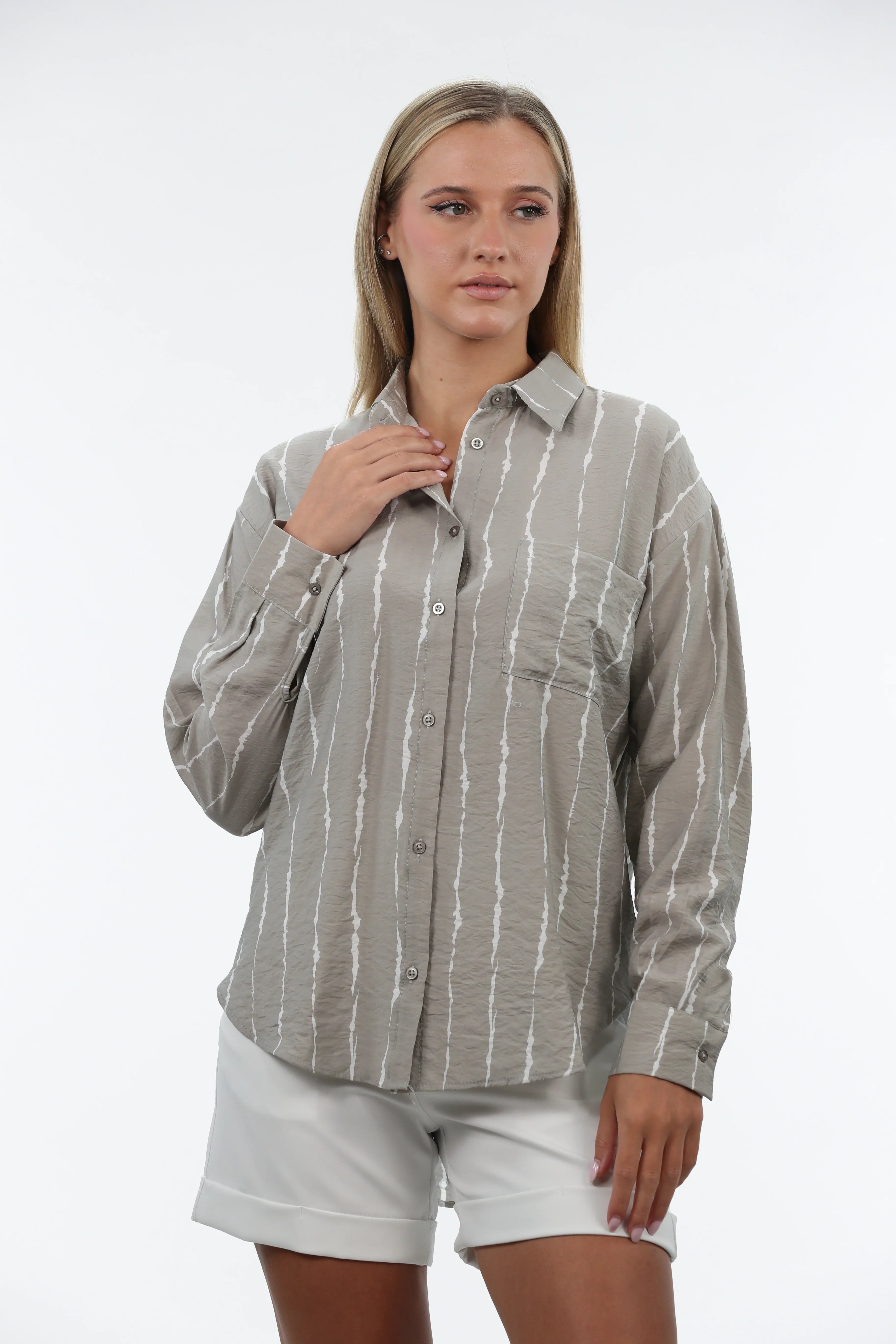 Contemporary Street Look Long Sleeve Strip Grey Shirt