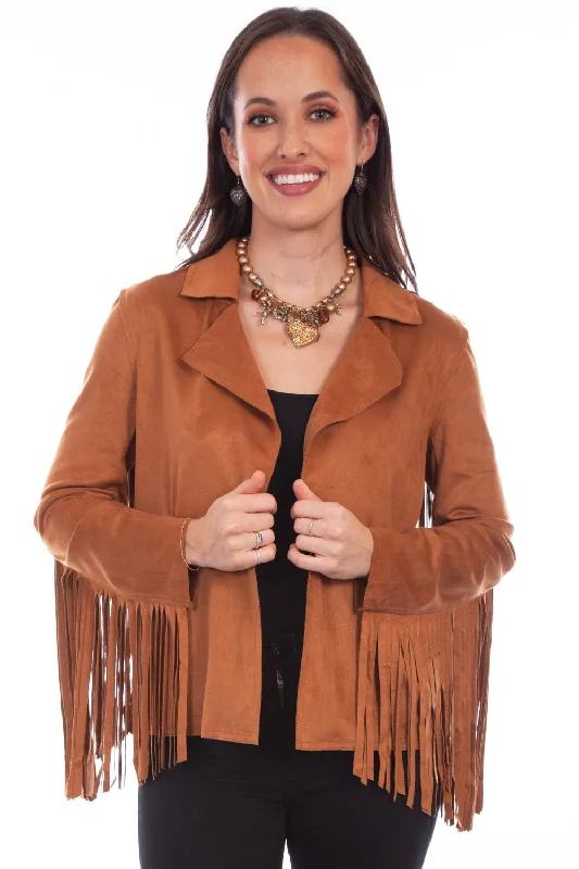 Contemporary Street Look Scully Womens Trendy Fringe Brown Polyester Blend Faux Leather Jacket