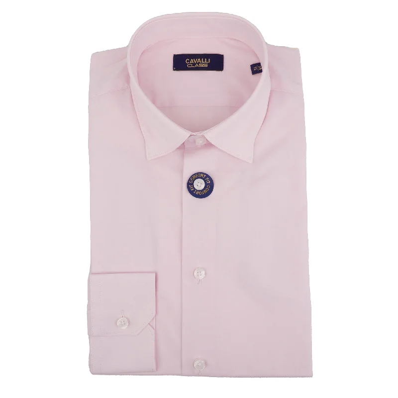 Weekend Edge Cavalli Class Mens Pink Dress Shirts Long Sleeve With Emb