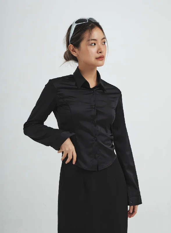 Fashionable Relaxed Navy Satin Line Shirt CS14