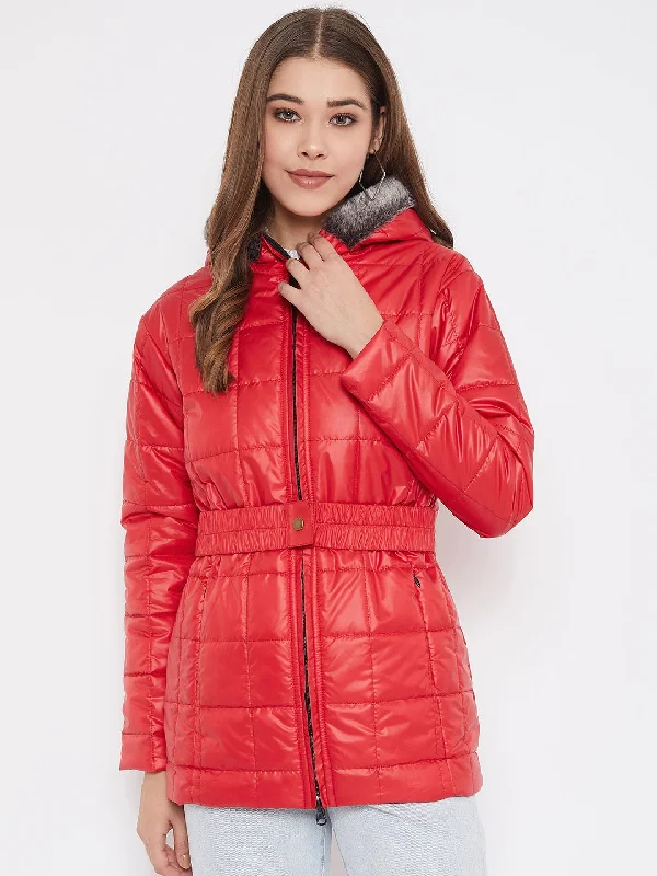 Simplified Sportwear JUMP USA Women Red Solid Padded Jacket