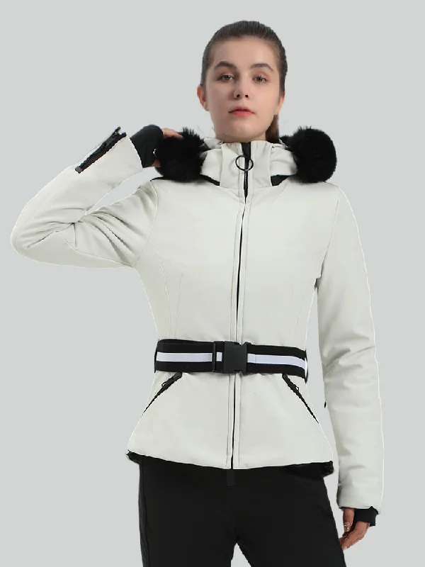 Tailored Essentials Women's Ivory Slim Fit Belted Down Ski Jacket