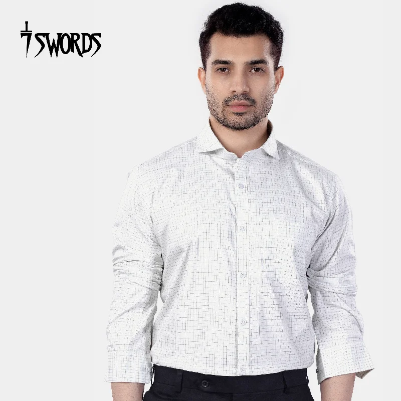 Stylish Comfort 7swords-Bright White and Hit Gray Checkered Premium Cotton Shirt