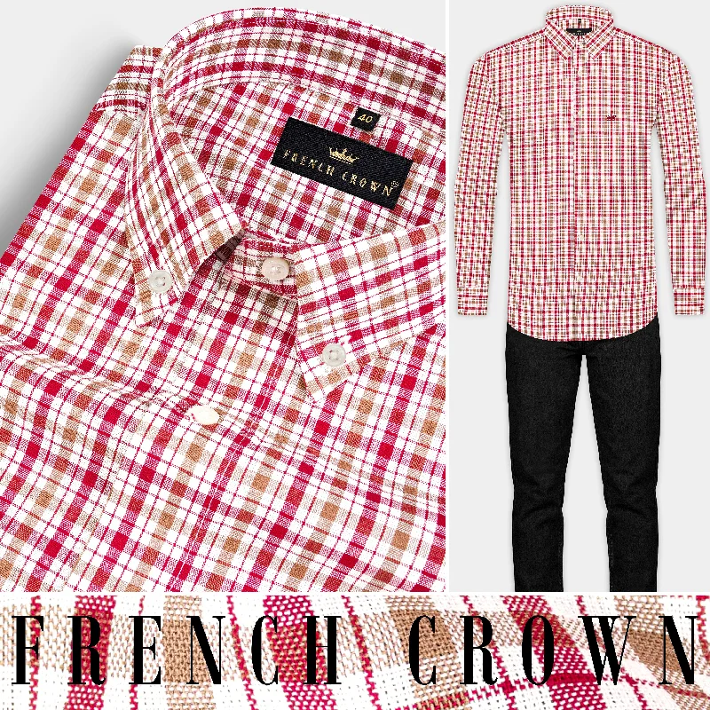 Rugged Chic Raspberry Pink with Mocha Brown Checked Royal Oxford Shirt