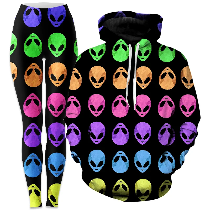 Modern Casual Look Alien Pattern Hoodie and Leggings Combo