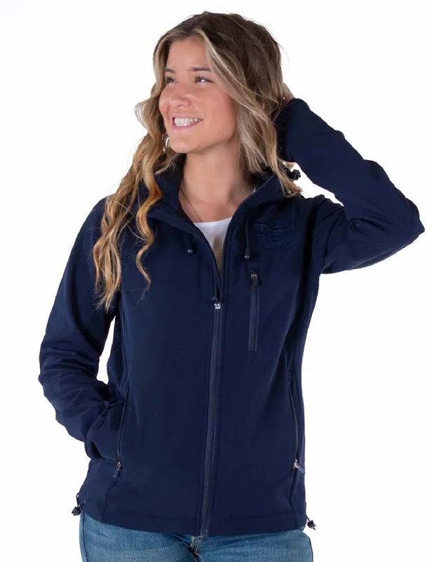 Rugged Chic Cowgirl Tuff Womens Stretch Navy Nylon Softshell Jacket