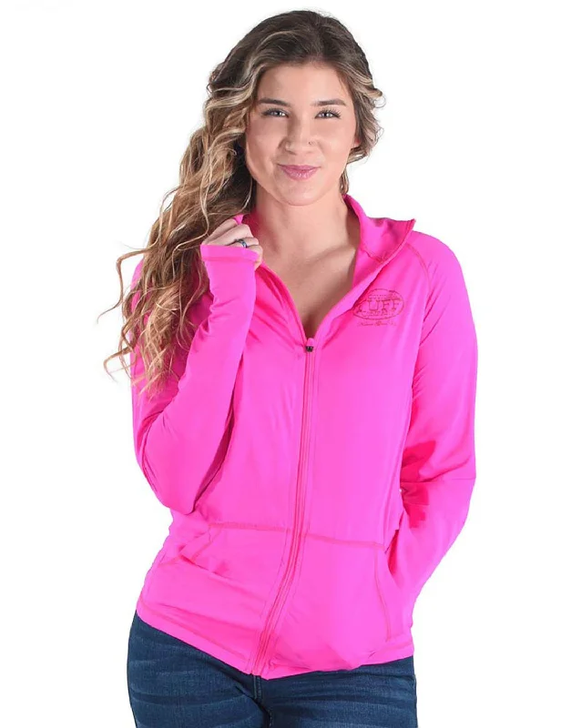 Sleek Weekend Cowgirl Tuff Womens Cooling UPF Hot Pink Nylon Softshell Jacket