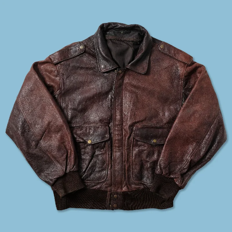 Contemporary Sporty Vintage Leather Flight Jacket Large