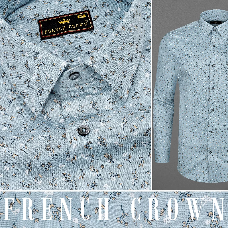 Rugged Sport Look Cascade Blue Ditsy Printed Royal Oxford Shirt