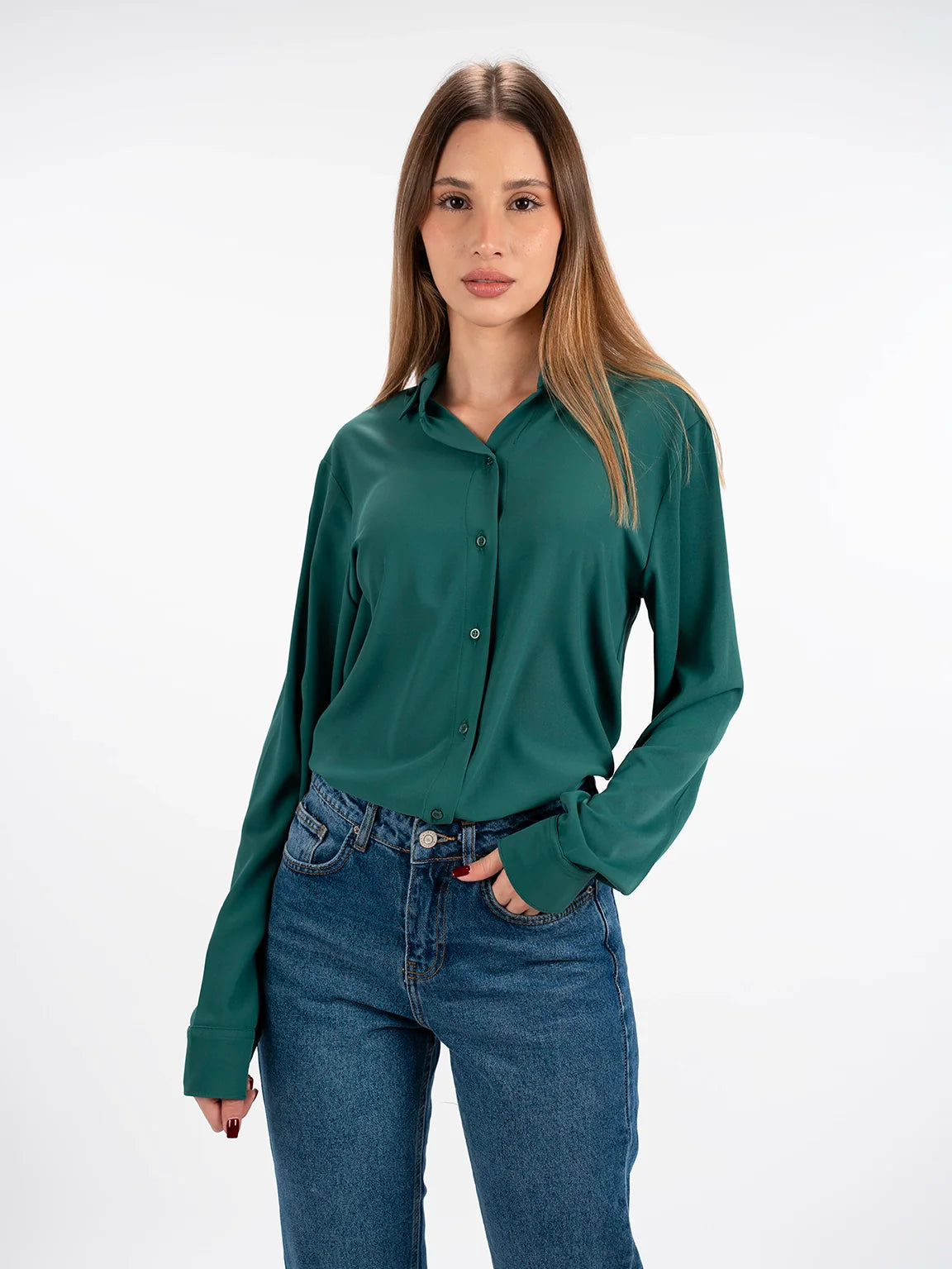 Tailored Sportwear Long Sleeved Green Shirt With Button To Close