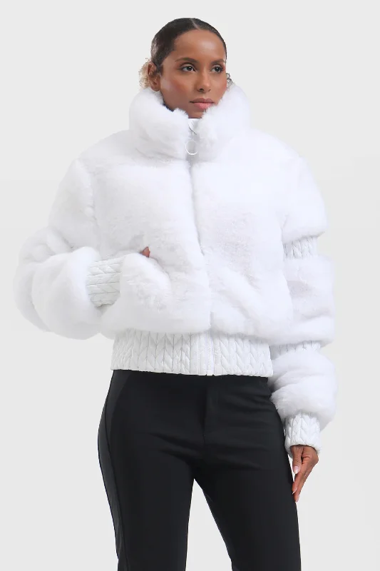 Urban Edge Look Elegant Women's White Faux Fur Slim Fit Ski Jacket