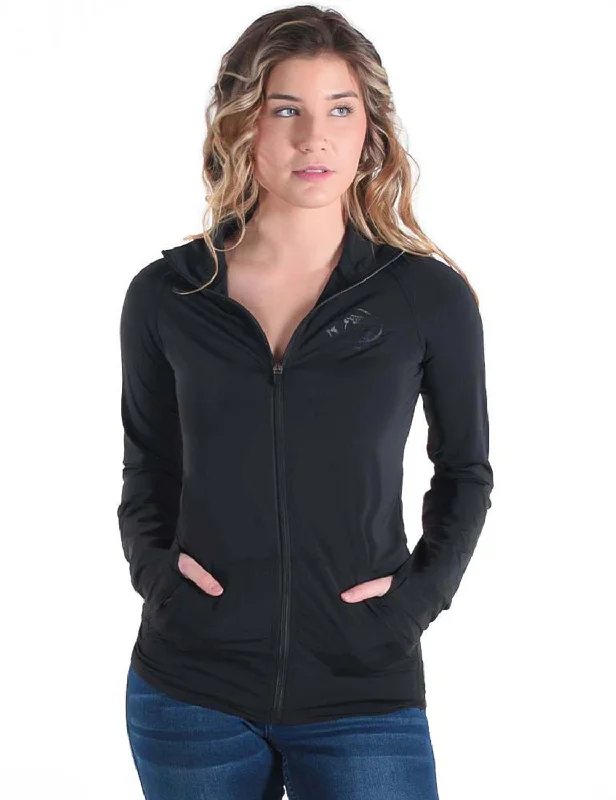 Contemporary Patterns Look Cowgirl Tuff Womens Cooling UPF Black Nylon Softshell Jacket