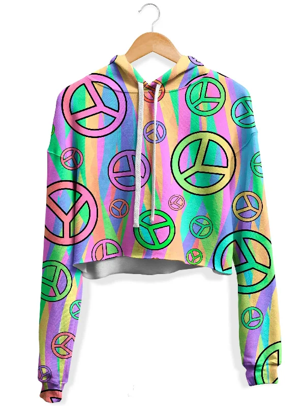 Relaxed Classic Look Retro Peace Symbol Fleece Crop Hoodie