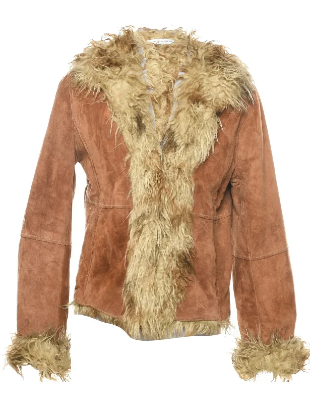 Relaxed Fitwear Light Brown Shearling Suede Jacket - M