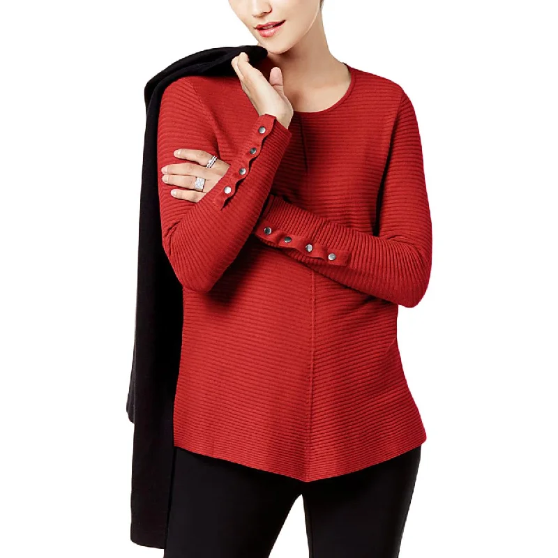 Fashionable Casualwear Alfani Womens Ribbed Jewel Neck Pullover Sweater