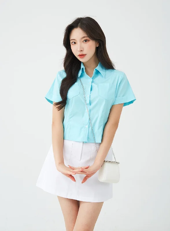 Sophisticated Monochrome Look Span Line Short Sleeve Shirt BG08