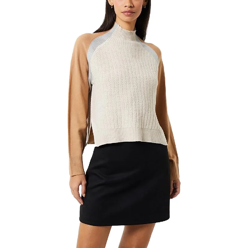 Modern Outerwear Look French Connection Womens Colorblock Pullover Mock Turtleneck Sweater