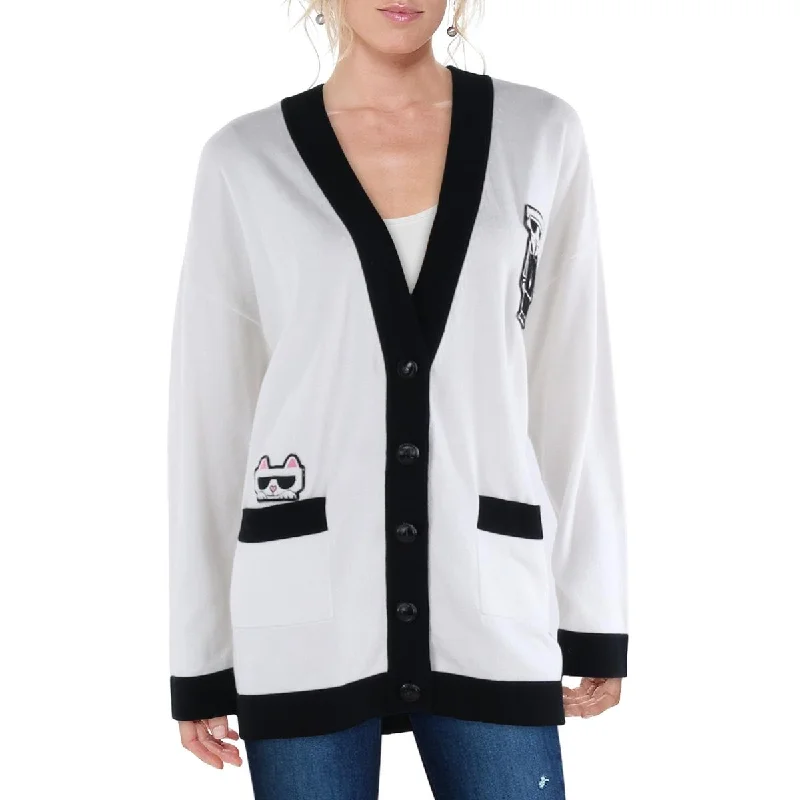 Weekend Rugged Karl Lagerfeld Paris Womens Logo Button Down Cardigan Sweater