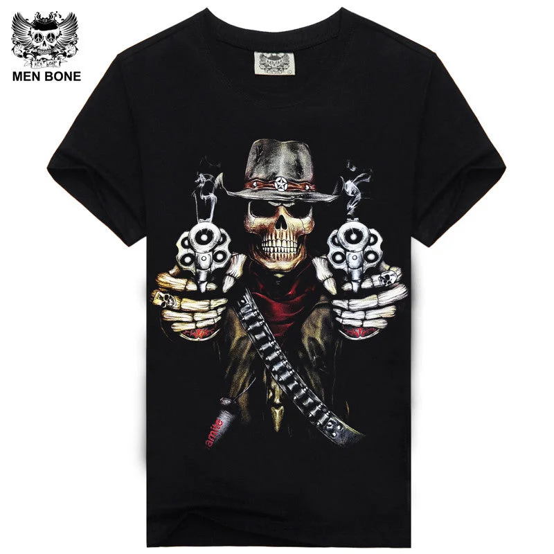 Tailored Rugged [Men bone] Hot 100% Cotton T-shirt Male Fashion Brand rock punish punk 3D skull Men T Shirt street wear cool Camisa Tees XXXL