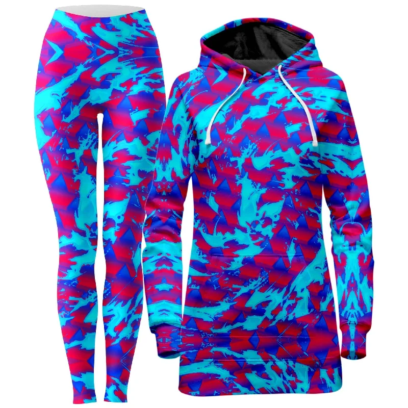 Sleek Tailored Berry Blast Hypno Splatter Hoodie Dress and Leggings Combo