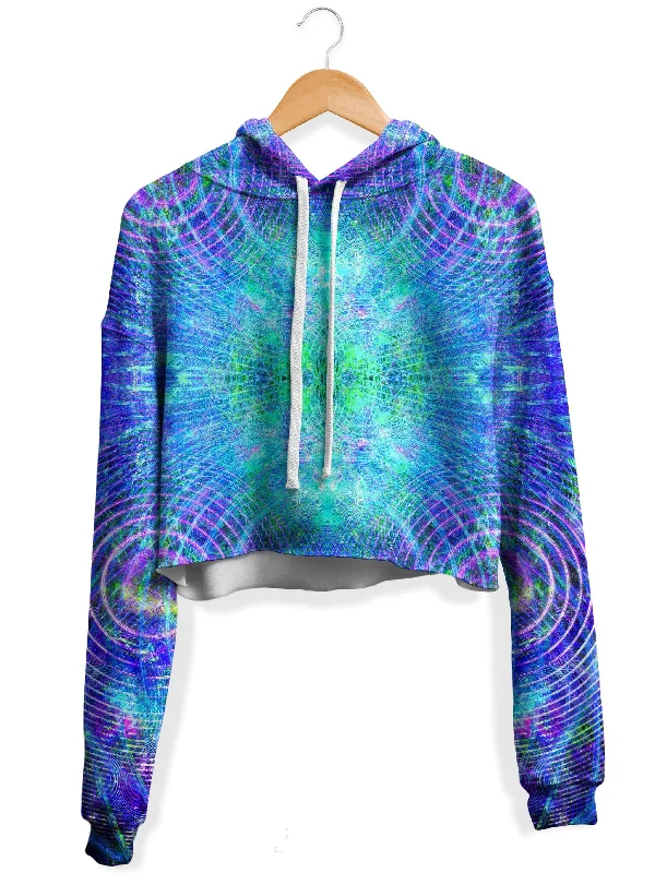 Timeless Chic Look Blue Psycho Cosmos Fleece Crop Hoodie