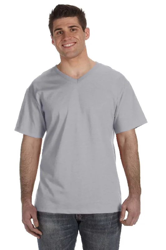 Sophisticated Fit Look Fruit Of The Loom Mens HD Jersey Short Sleeve V-Neck T-Shirt - Heather Grey - Closeout