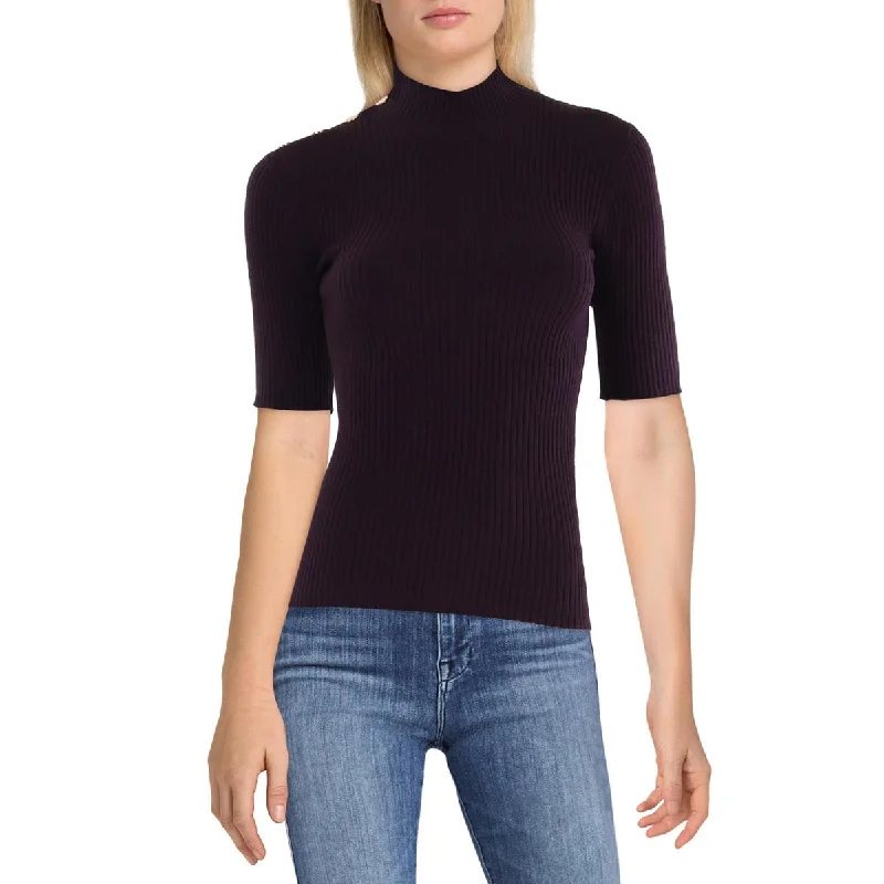 Modern Chic Outfit Calvin Klein Womens Ribbed Knit Short Sleeve Funnel-Neck Sweater