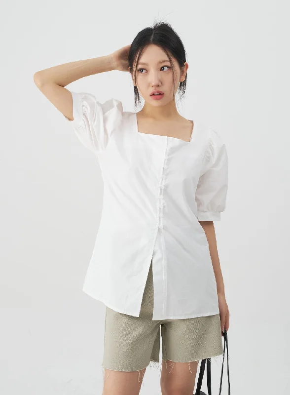 Casual Rugged Square Neck Short Sleeve Blouse CY27